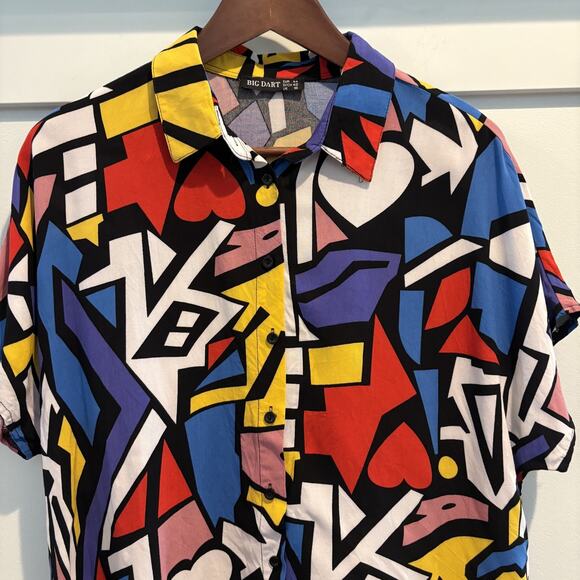Big Dart Top Women Size US 12 Colorful Abstract Geometric Retro Graffiti Pop Art - Picture 3 of 10